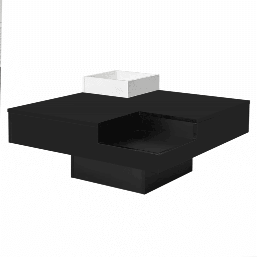 Mesa de centro quadrada com caixa de arrumação extraível - Luzes LED na parte inferior - Preto