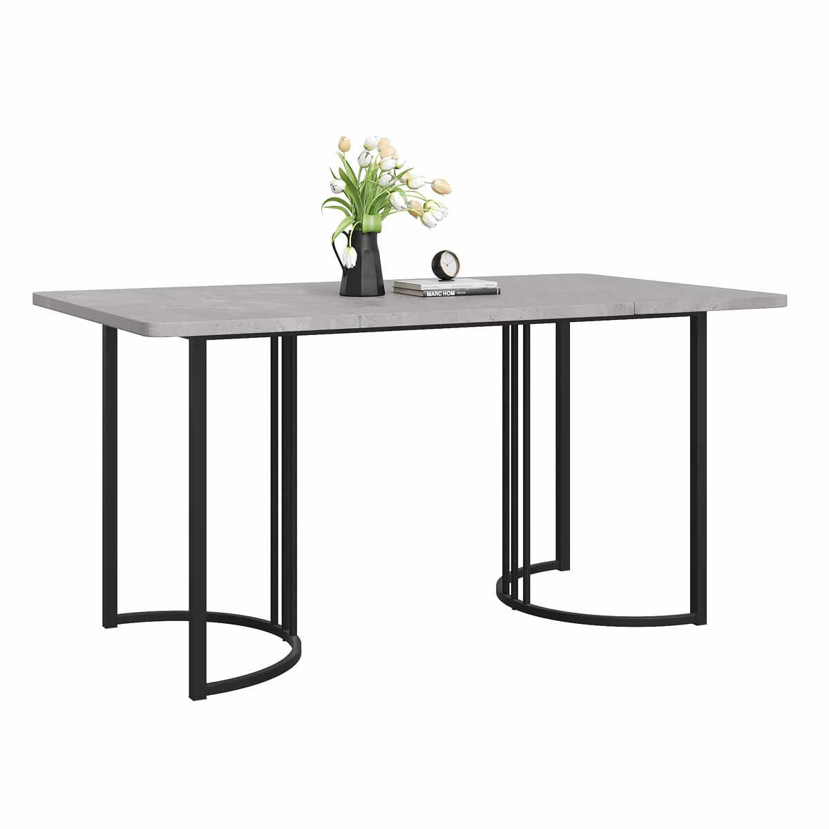 mesa de comedor 140x80 cm con patas ajustables - estructura de metal - chapa de marmol - gris y negro