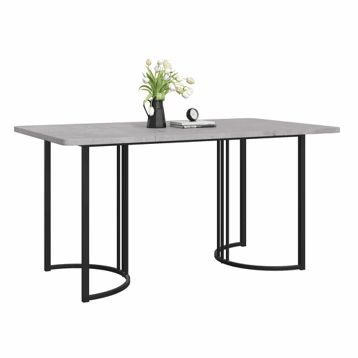 Mesa de jantar 140x80 cm com pés reguláveis - estrutura metálica - folheado de mármore - Cinzento e Preto