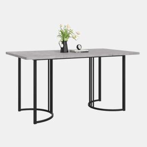 Mesa de jantar 140x80 cm com pés reguláveis - estrutura metálica - folheado de mármore - Cinzento e Preto