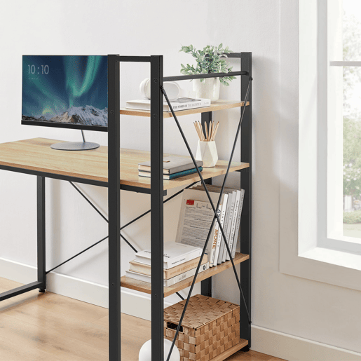 Secretária de computador com prateleira, carvalho de Sonomapreto