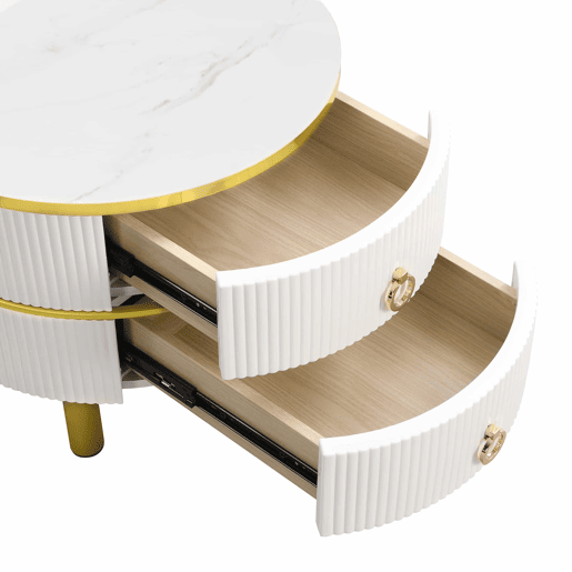 Conjunto de 2 mesas de centro com 2 gavetas - Tampo de vidro temperado castanho - Branco