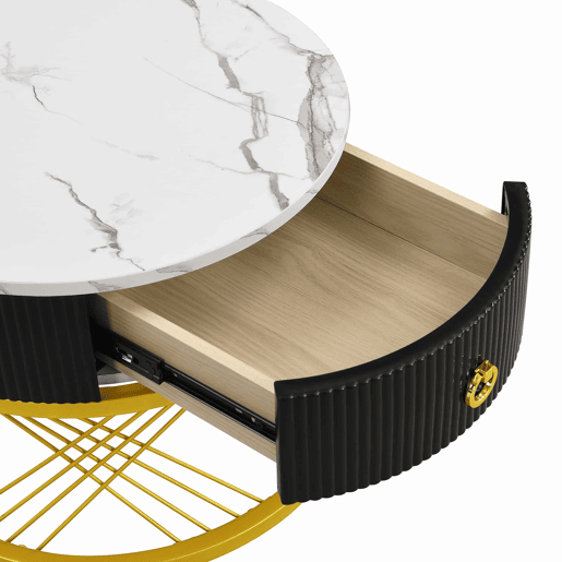 Mesa de centro empilhável 2 peças - Marmoroptik, detalhes dourados, com gavetas