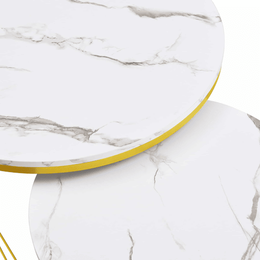 Mesa de centro empilhável 2 peças - Marmoroptik, detalhes dourados, com gavetas