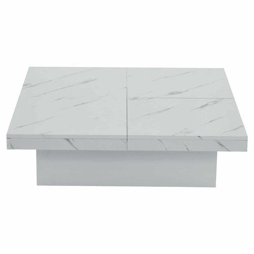 Mesa de centro quadrada com 4 gavetas - efeito mármore - Branco