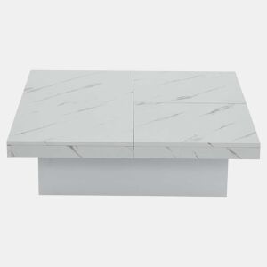 Mesa de centro quadrada com 4 gavetas - efeito mármore - Branco