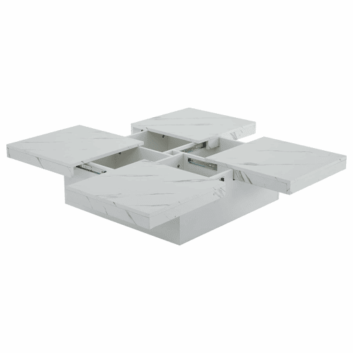 Mesa de centro quadrada com 4 gavetas - efeito mármore - Branco
