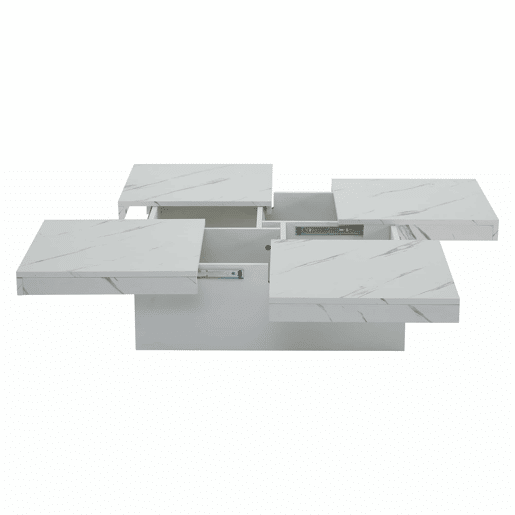 Mesa de centro quadrada com 4 gavetas - efeito mármore - Branco