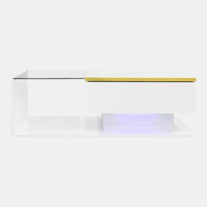 Mesa de centro 100 cm - Com vidro e efeito LED - Branco