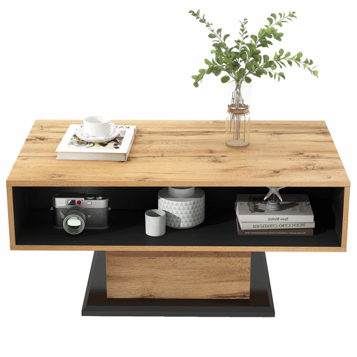 Mesa de centro com gaveta e nicho - estilo industrial - Natural