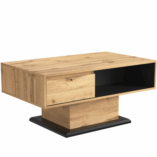 Mesa de centro com gaveta e nicho - estilo industrial - Natural