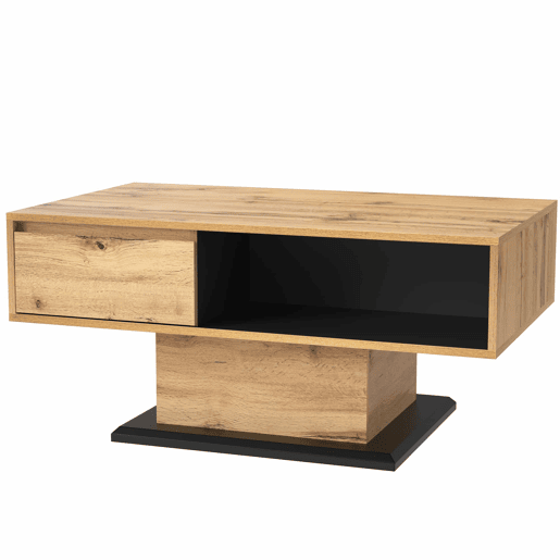 Mesa de centro com gaveta e nicho - estilo industrial - Natural