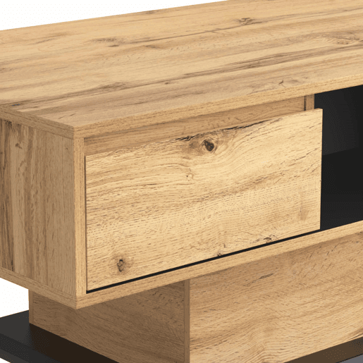 Mesa de centro com gaveta e nicho - estilo industrial - Natural