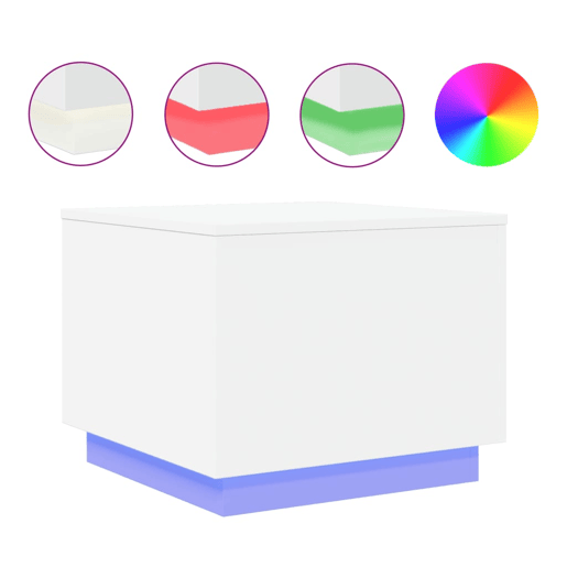 Mesa de Centro, Mesa baixa, com luzes LED 50x50x40 cm branco