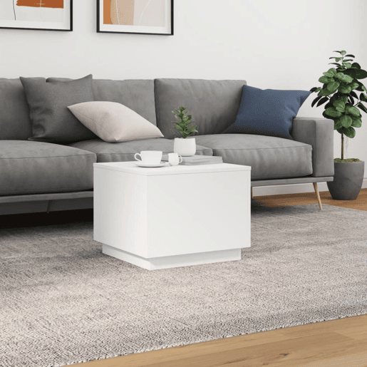 Mesa de Centro, Mesa baixa, com luzes LED 50x50x40 cm branco