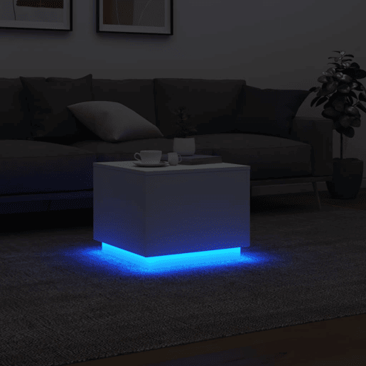 Mesa de Centro, Mesa baixa, com luzes LED 50x50x40 cm branco