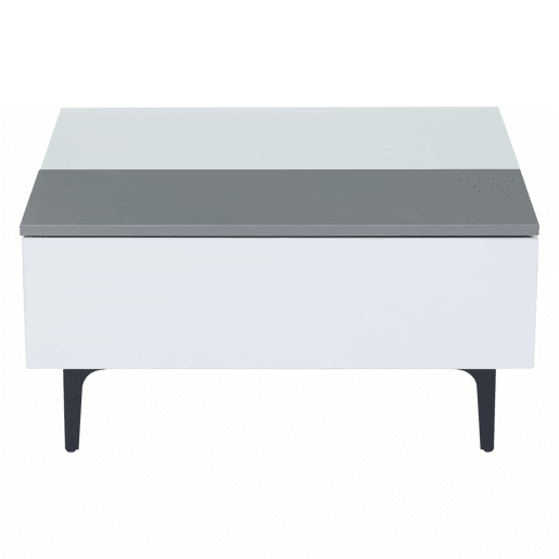 Mesa de café elevável 707035 cm - Mesa de sala com arrumação oculta e prateleiras, secretária com LED, mesa com gavetas - Branco