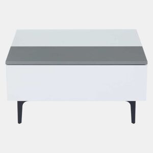 Mesa de café elevável 707035 cm - Mesa de sala com arrumação oculta e prateleiras, secretária com LED, mesa com gavetas - Branco