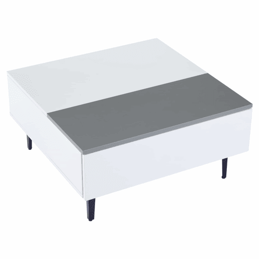 Mesa de café elevável 707035 cm - Mesa de sala com arrumação oculta e prateleiras, secretária com LED, mesa com gavetas - Branco