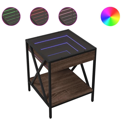 Mesa de Centro, Mesa baixa, luzes LED Infinity 40x40x49 cm carvalho castanho