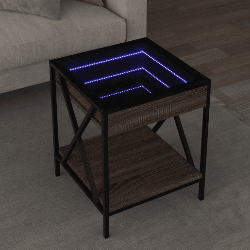 Mesa de Centro, Mesa baixa, luzes LED Infinity 40x40x49 cm carvalho castanho