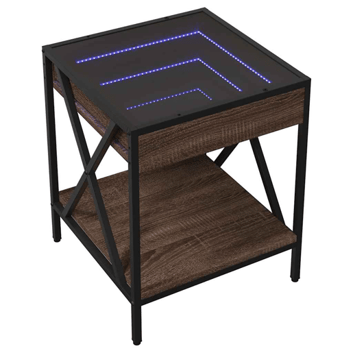Mesa de Centro, Mesa baixa, luzes LED Infinity 40x40x49 cm carvalho castanho