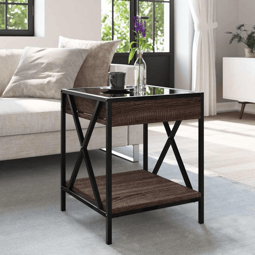 Mesa de Centro, Mesa baixa, luzes LED Infinity 40x40x49 cm carvalho castanho