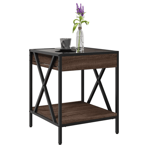 Mesa de Centro, Mesa baixa, luzes LED Infinity 40x40x49 cm carvalho castanho