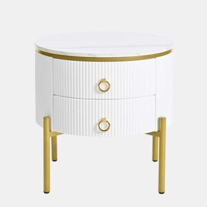 Mesa auxiliar - com gavetas, superfície especial, estrutura em mármore, pernas e puxadores dourados, ajustável - Branco