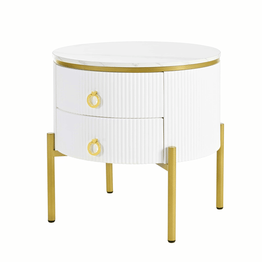 Mesa auxiliar - com gavetas, superfície especial, estrutura em mármore, pernas e puxadores dourados, ajustável - Branco