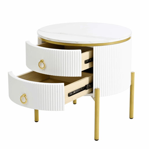 Mesa auxiliar - com gavetas, superfície especial, estrutura em mármore, pernas e puxadores dourados, ajustável - Branco