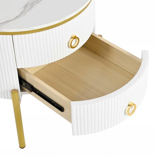 Mesa auxiliar - com gavetas, superfície especial, estrutura em mármore, pernas e puxadores dourados, ajustável - Branco