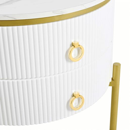 Mesa auxiliar - com gavetas, superfície especial, estrutura em mármore, pernas e puxadores dourados, ajustável - Branco