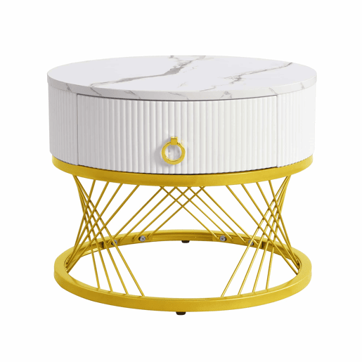 Mesa de centro empilhável 2 peças - Marmoroptik, decorações douradas, mesa auxiliar com gavetas - Preto