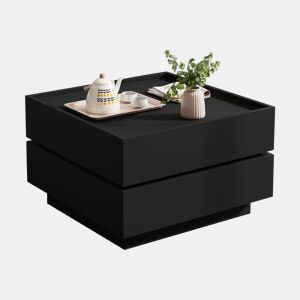 Mesa de café giratória 60x60x38 cm - 360° giratória, 2 prateleiras e arrumação - Preto