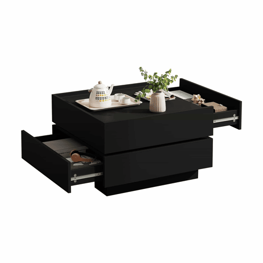 Mesa de café giratória 60x60x38 cm - 360° giratória, 2 prateleiras e arrumação - Preto Mesa de café giratória 60x60x38 cm - 360° giratória, 2 prateleiras e arrumação - Preto