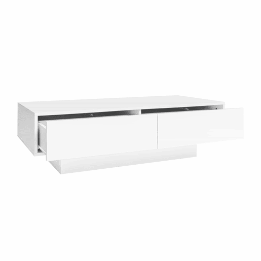 Mesa de centro moderna 115x55x34 cm - 2 gavetas, iluminação LED, capacidade para 30 kg - Branco