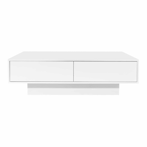 Mesa de centro moderna 115x55x34 cm - 2 gavetas, iluminação LED, capacidade para 30 kg - Branco