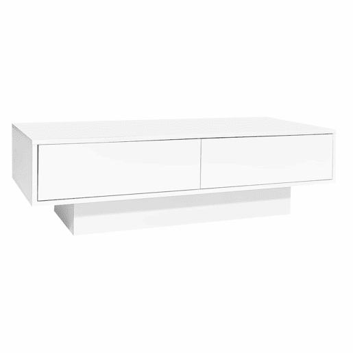 Mesa de centro moderna 115x55x34 cm - 2 gavetas, iluminação LED, capacidade para 30 kg - Branco