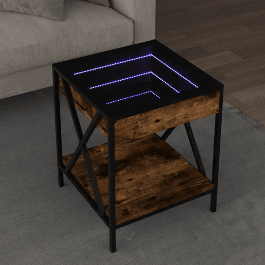 Mesa de Centro, Mesa baixa, luzes LED Infinity 40x40x49 cm carvalho fumado