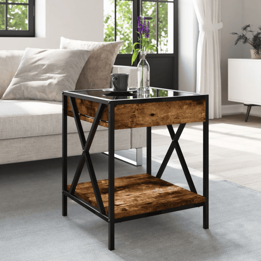 Mesa de Centro, Mesa baixa, luzes LED Infinity 40x40x49 cm carvalho fumado