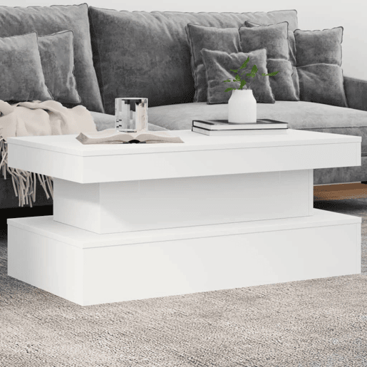 Mesa de Centro, Mesa baixa, com luzes LED 90x50x40 cm branco