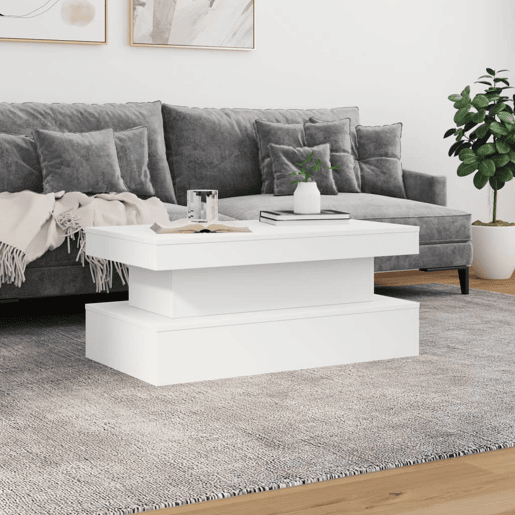 Mesa de Centro, Mesa baixa, com luzes LED 90x50x40 cm branco