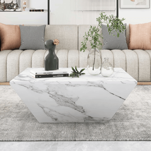 Mesa de centro moderna - com 2 gavetas - folheado a mármore - Branco