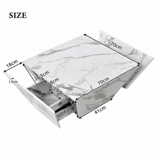 Mesa de centro moderna - com 2 gavetas - folheado a mármore - Branco