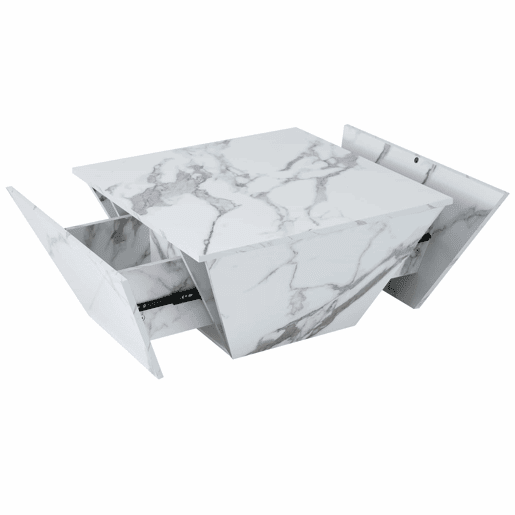 Mesa de centro moderna - com 2 gavetas - folheado a mármore - Branco