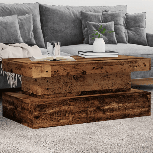 Mesa de Centro, Mesa baixa, com luzes LED 90x50x40 cm madeira velha