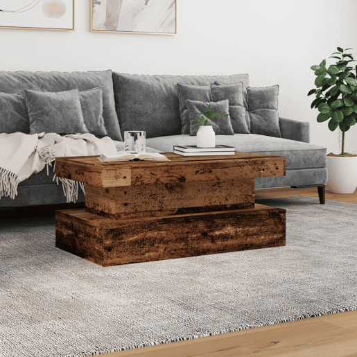 Mesa de Centro, Mesa baixa, com luzes LED 90x50x40 cm madeira velha