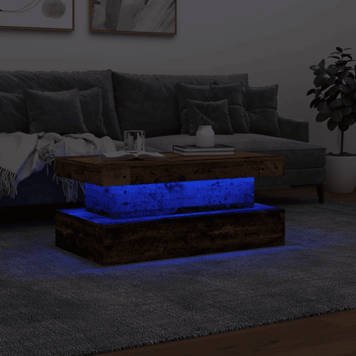 Mesa de Centro, Mesa baixa, com luzes LED 90x50x40 cm madeira velha