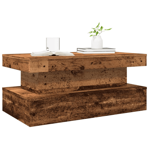 Mesa de Centro, Mesa baixa, com luzes LED 90x50x40 cm madeira velha